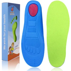 Ailaka Kids Orthotic Athletic Elastic Shock Absorbing Insoles, Comfortable Arch Support Sports Inserts for Running Walking 12-1.5 M US Little Kid Green