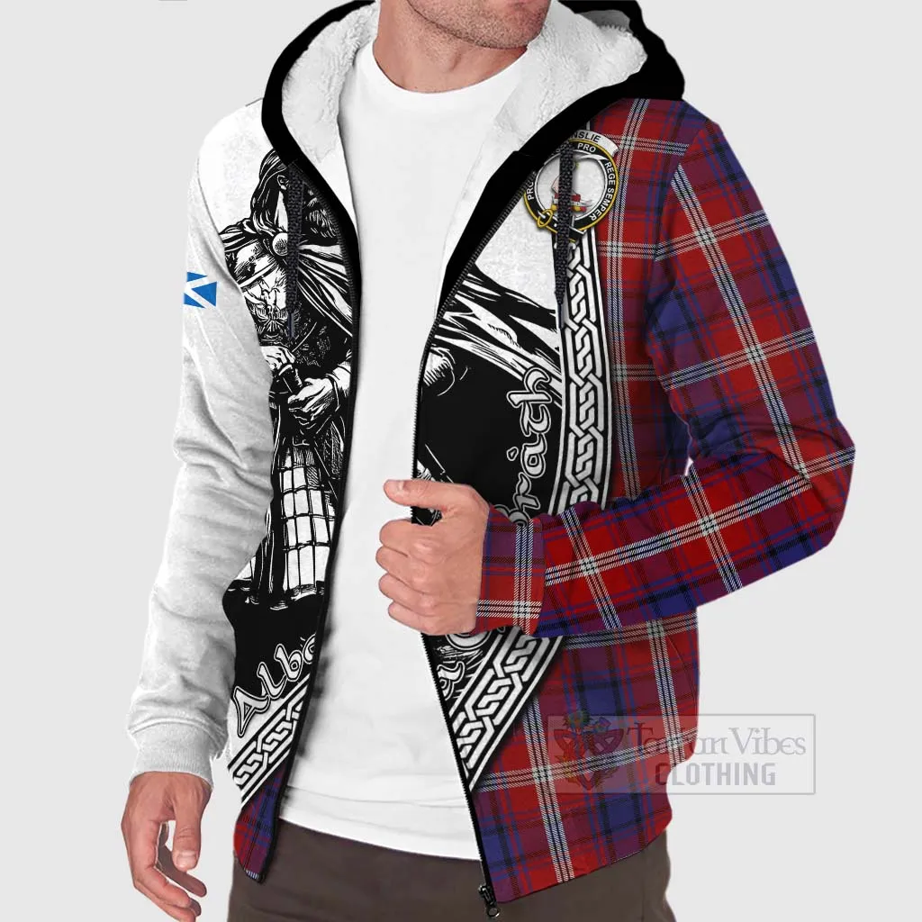 Ainslie Tartan Clan Crest Sherpa Hoodie with Highlander Warrior Celtic Style