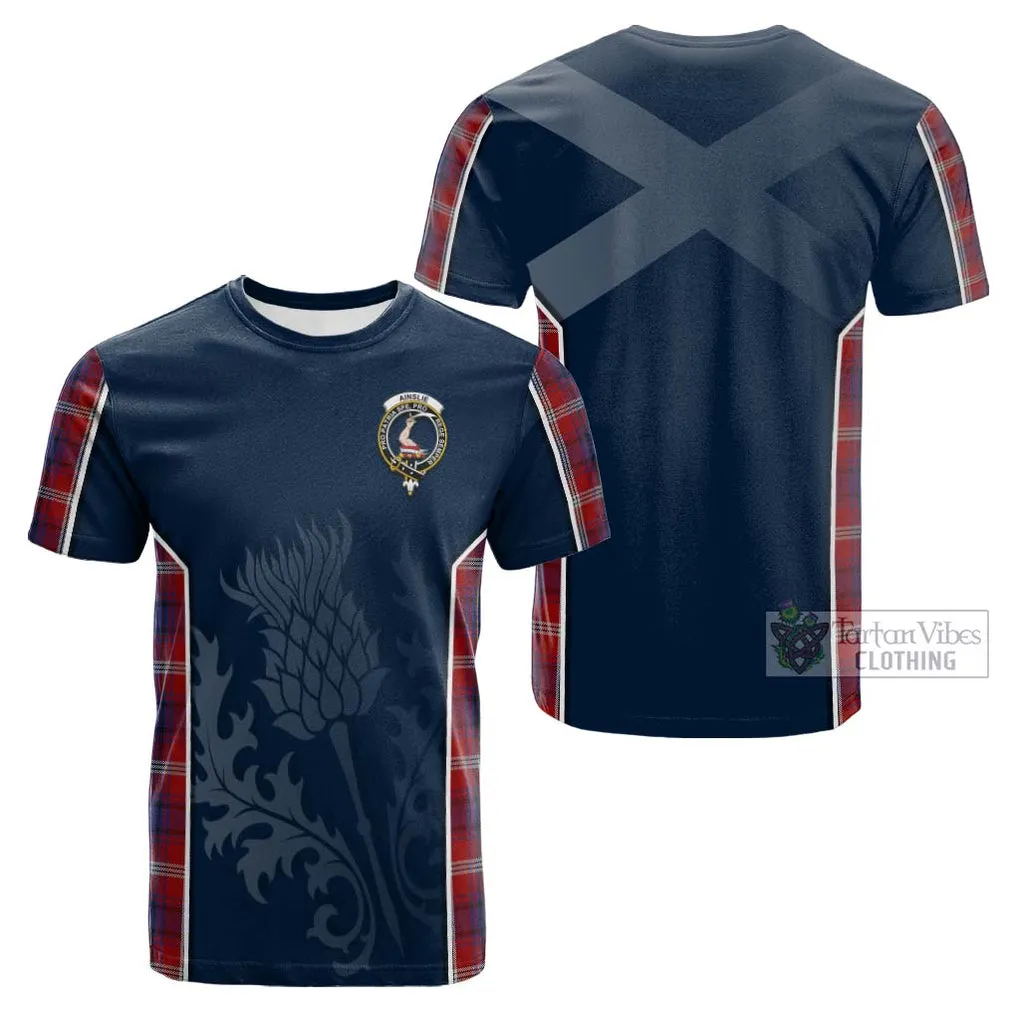 Ainslie Tartan Cotton T-shirt with Family Crest and Scottish Thistle Vibes Sport Style