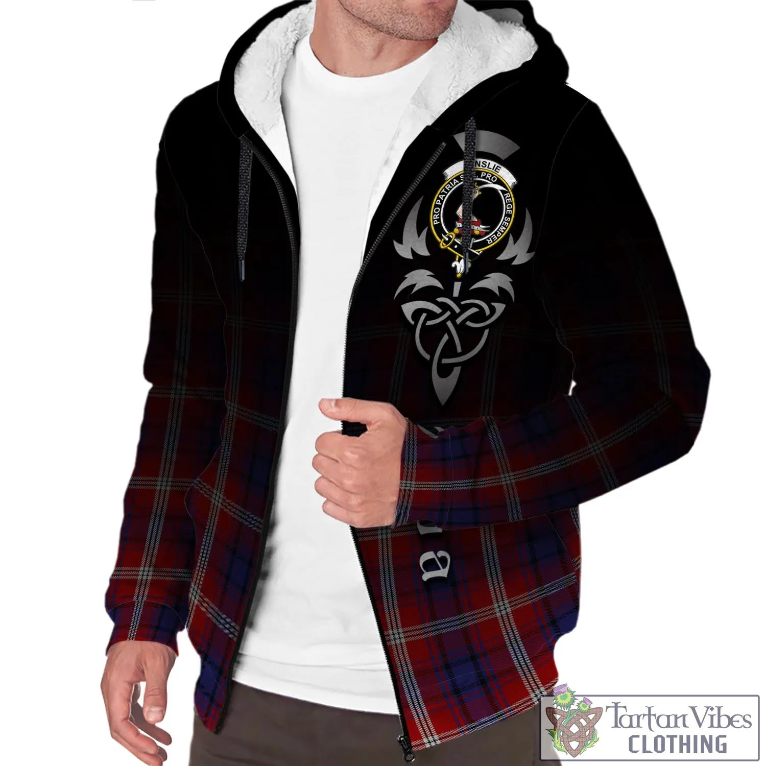 Ainslie Tartan Sherpa Hoodie Featuring Alba Gu Brath Family Crest Celtic Inspired