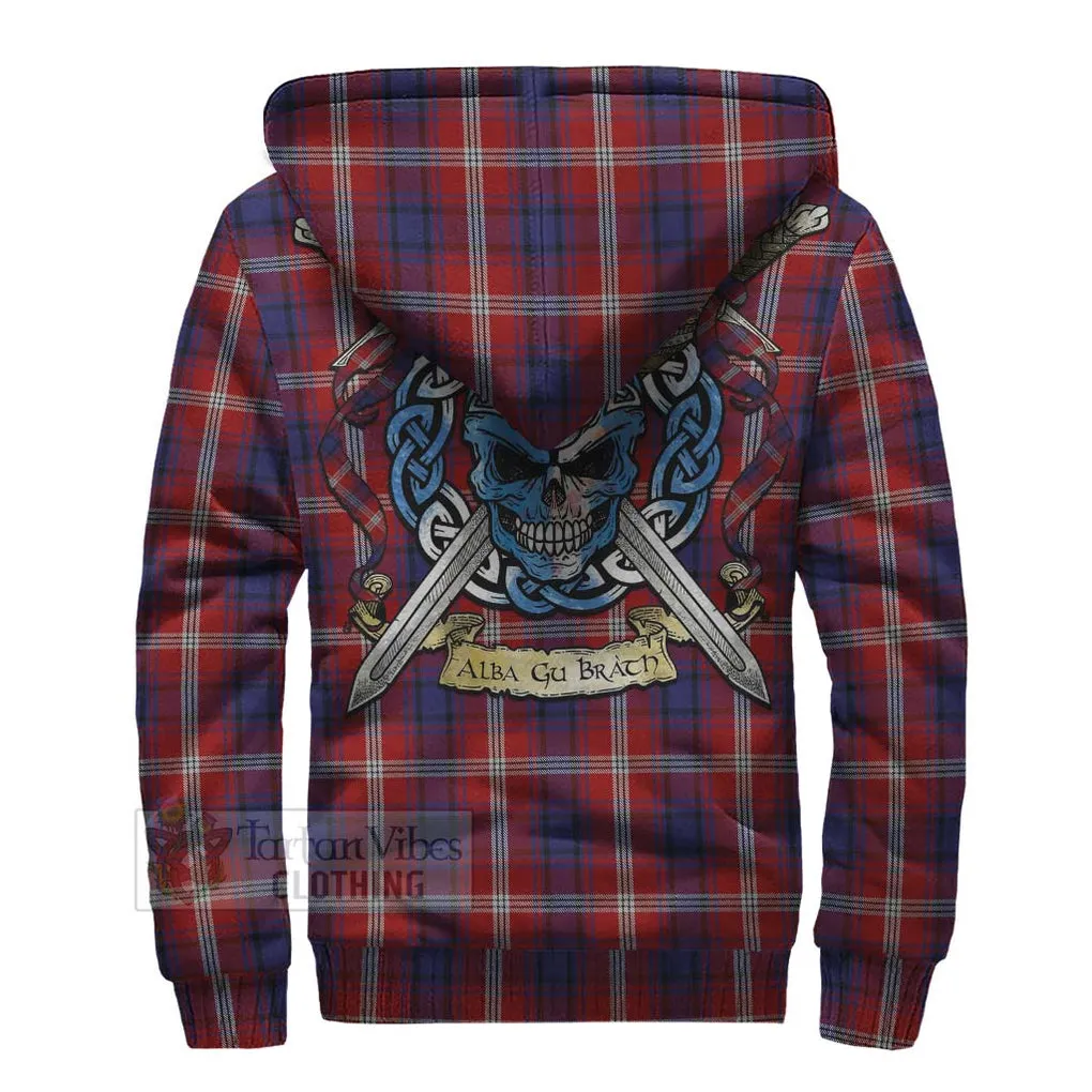 Ainslie Tartan Sherpa Hoodie with Family Crest Celtic Skull Style