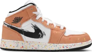 Air Jordan 1 Mid SE GS Brushstroke Paint Splatter, White