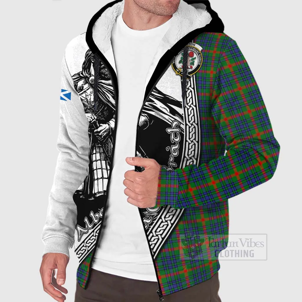 Aiton Tartan Clan Crest Sherpa Hoodie with Highlander Warrior Celtic Style