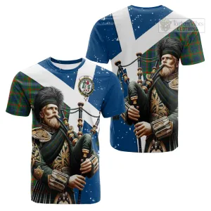 Aiton Tartan Cotton T-shirt with Family Crest Scottish Bagpiper Vibes