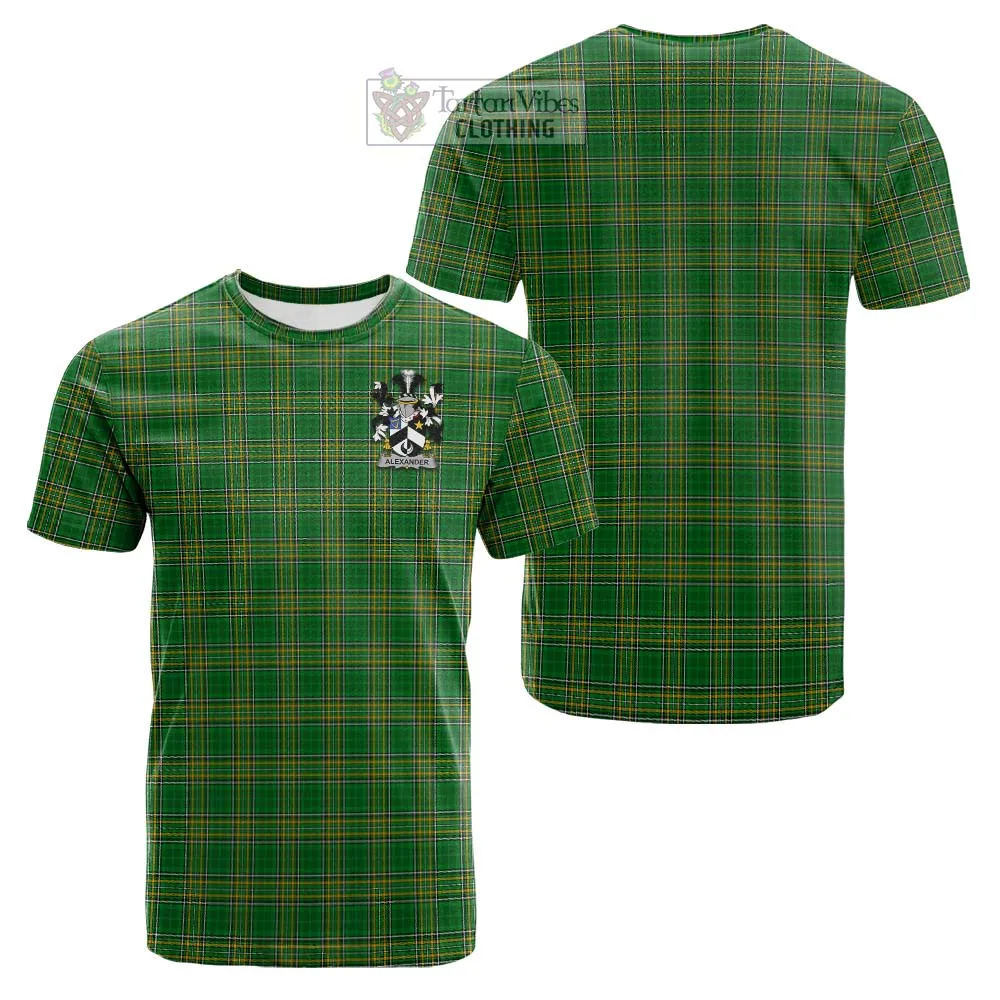 Alexander Irish Clan Tartan Cotton T-shirt with Coat of Arms