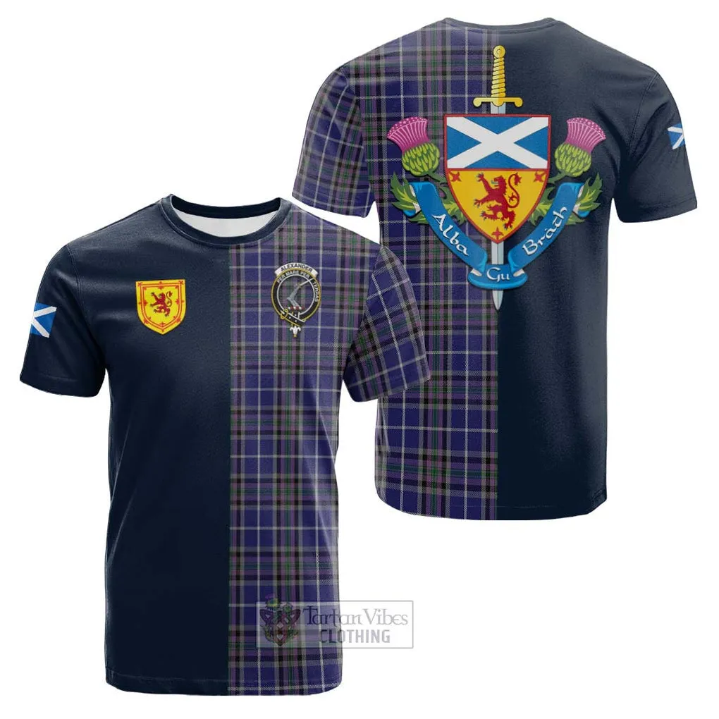 Alexander of Menstry Tartan Cotton T-shirt Alba with Scottish Lion Royal Arm Half Style