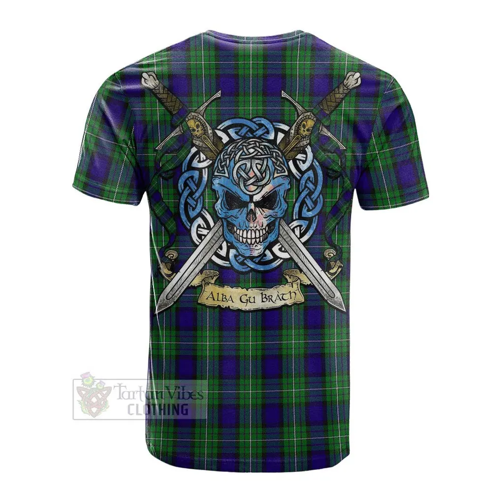 Alexander Tartan Cotton T-shirt with Family Crest Celtic Skull Style