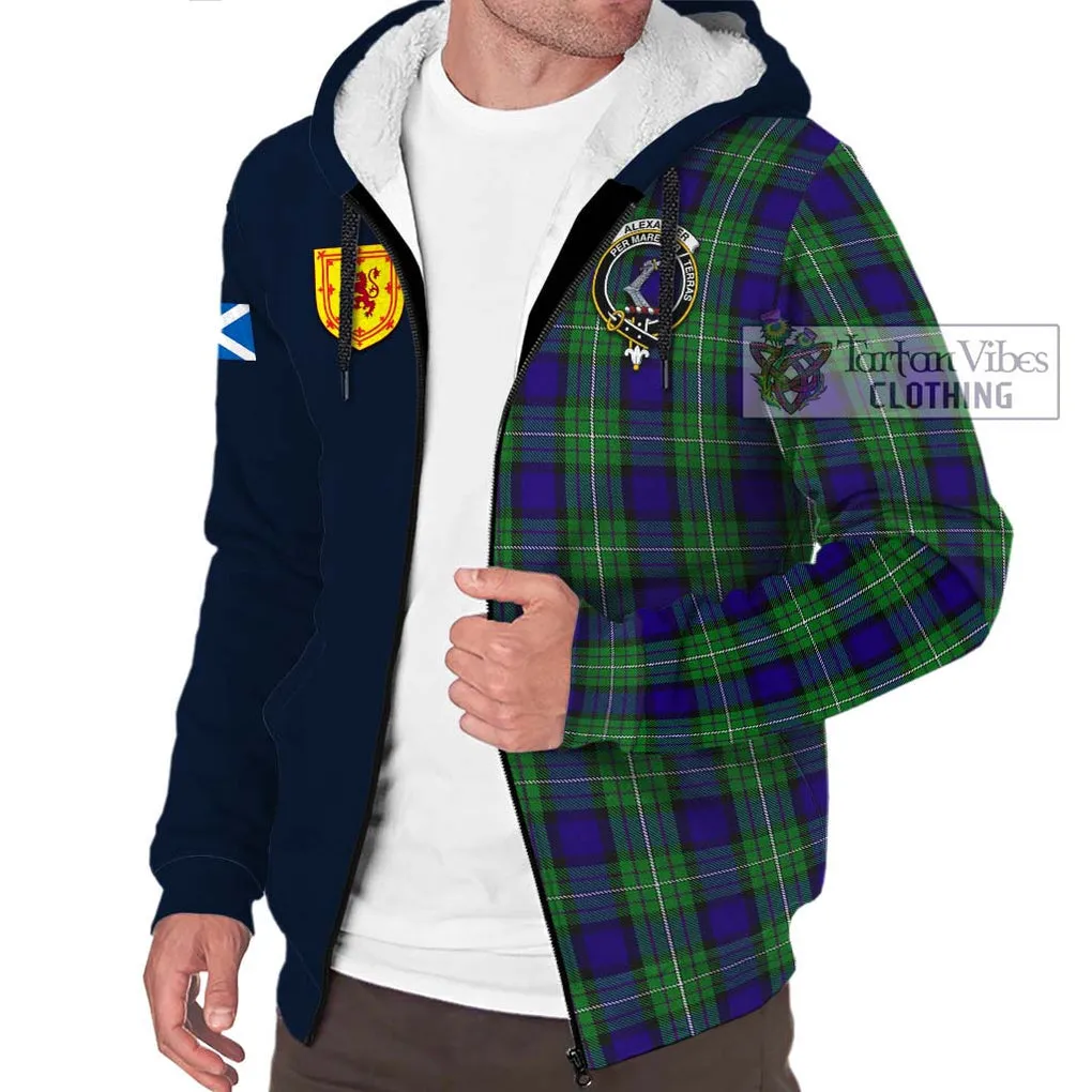 Alexander Tartan Sherpa Hoodie Alba with Scottish Lion Royal Arm Half Style