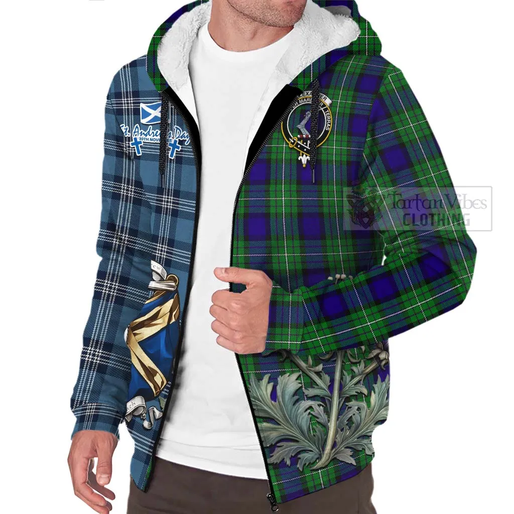 Alexander Tartan Sherpa Hoodie Happy St. Andrew's Day Half Tartan Style