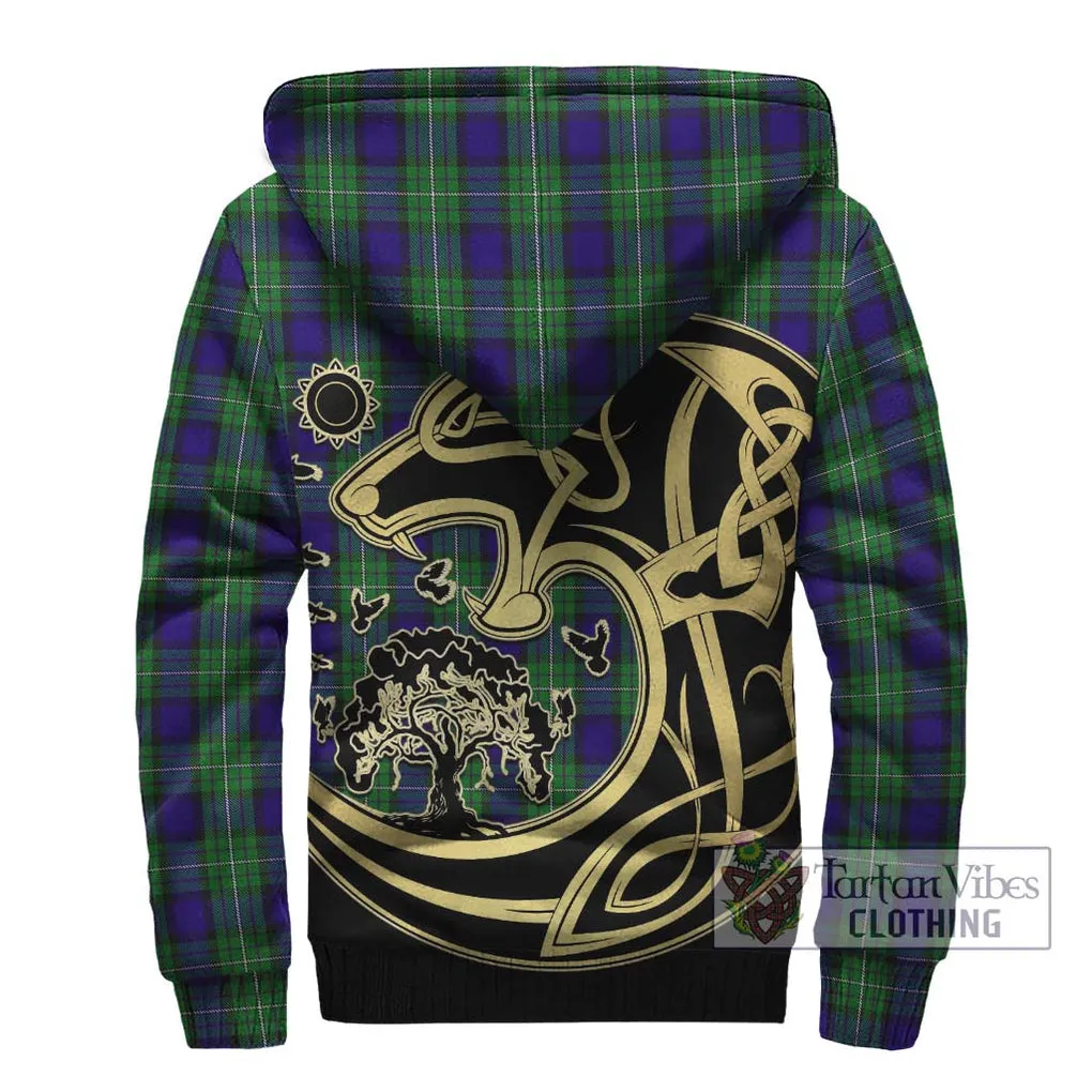 Alexander Tartan Sherpa Hoodie with Family Crest Celtic Wolf Style