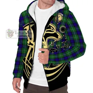 Alexander Tartan Sherpa Hoodie with Family Crest Celtic Wolf Style