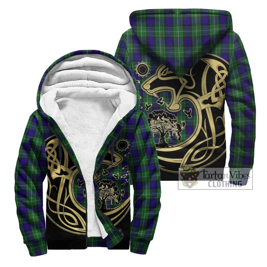 Alexander Tartan Sherpa Hoodie with Family Crest Celtic Wolf Style