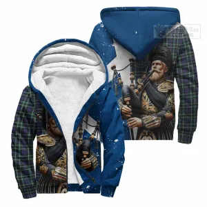 Allardice Tartan Sherpa Hoodie with Family Crest Scottish Bagpiper Vibes