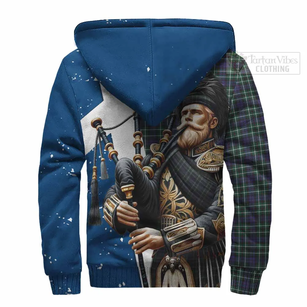 Allardice Tartan Sherpa Hoodie with Family Crest Scottish Bagpiper Vibes