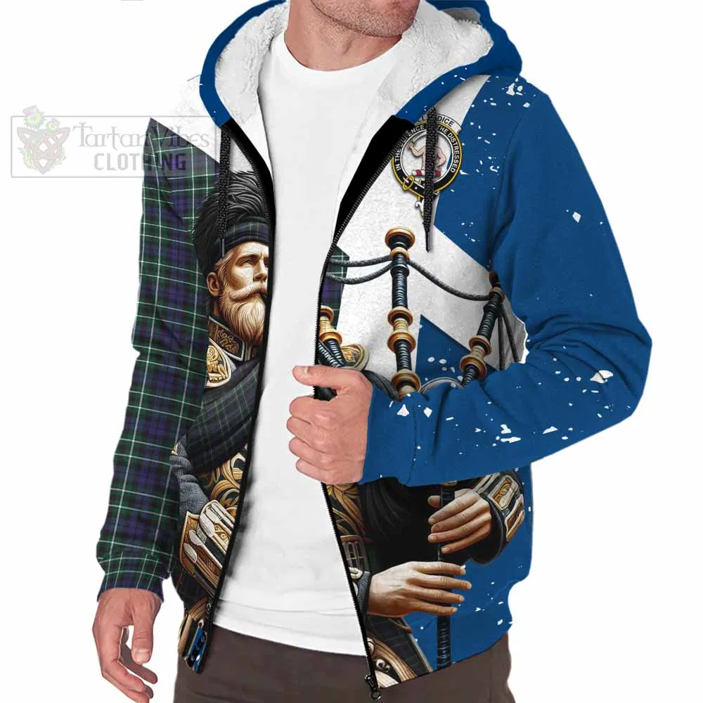 Allardice Tartan Sherpa Hoodie with Family Crest Scottish Bagpiper Vibes