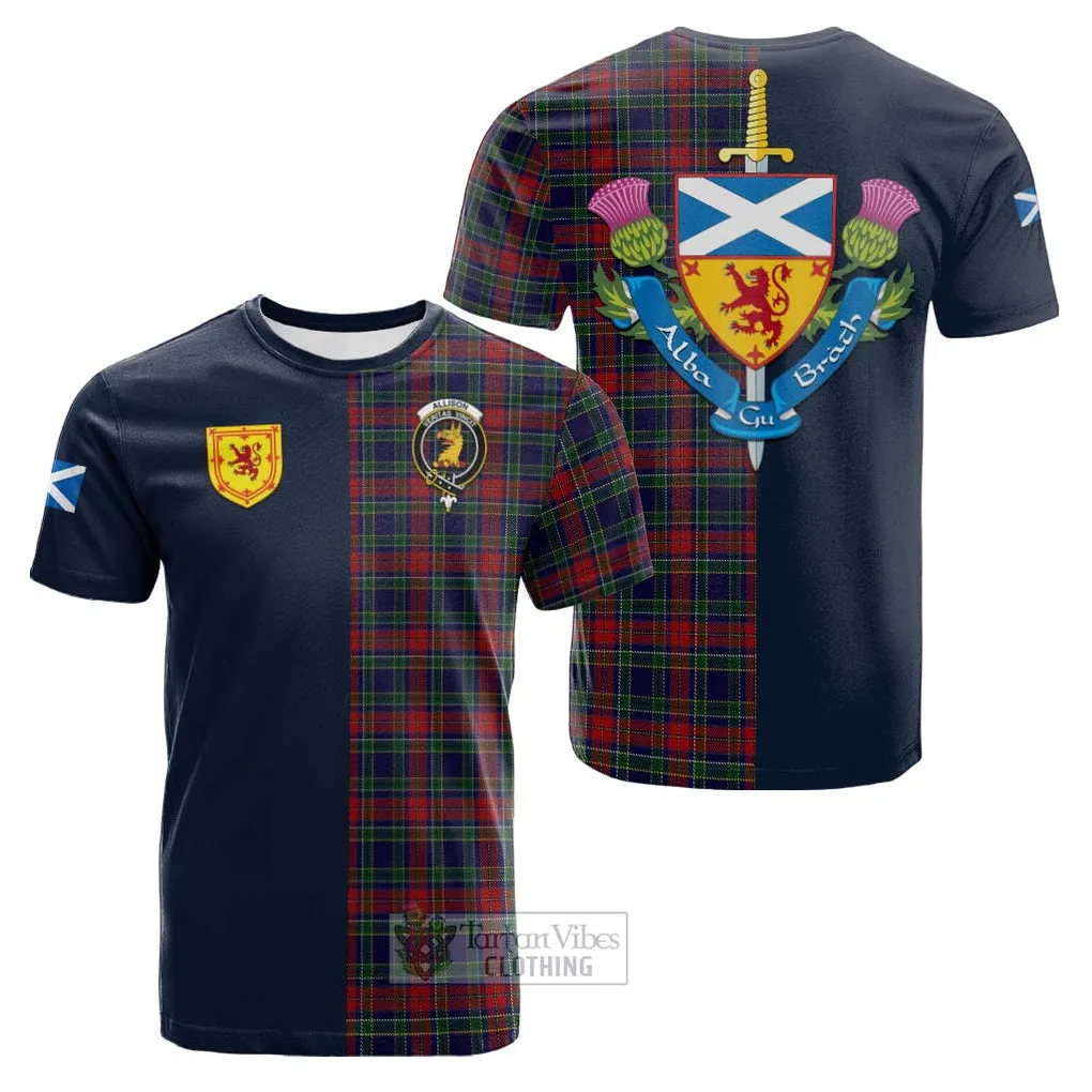 Allison Red Tartan Cotton T-shirt Alba with Scottish Lion Royal Arm Half Style