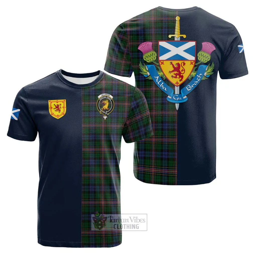 Allison Tartan Cotton T-shirt Alba with Scottish Lion Royal Arm Half Style