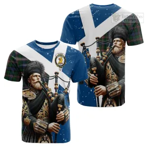 Allison Tartan Cotton T-shirt with Family Crest Scottish Bagpiper Vibes