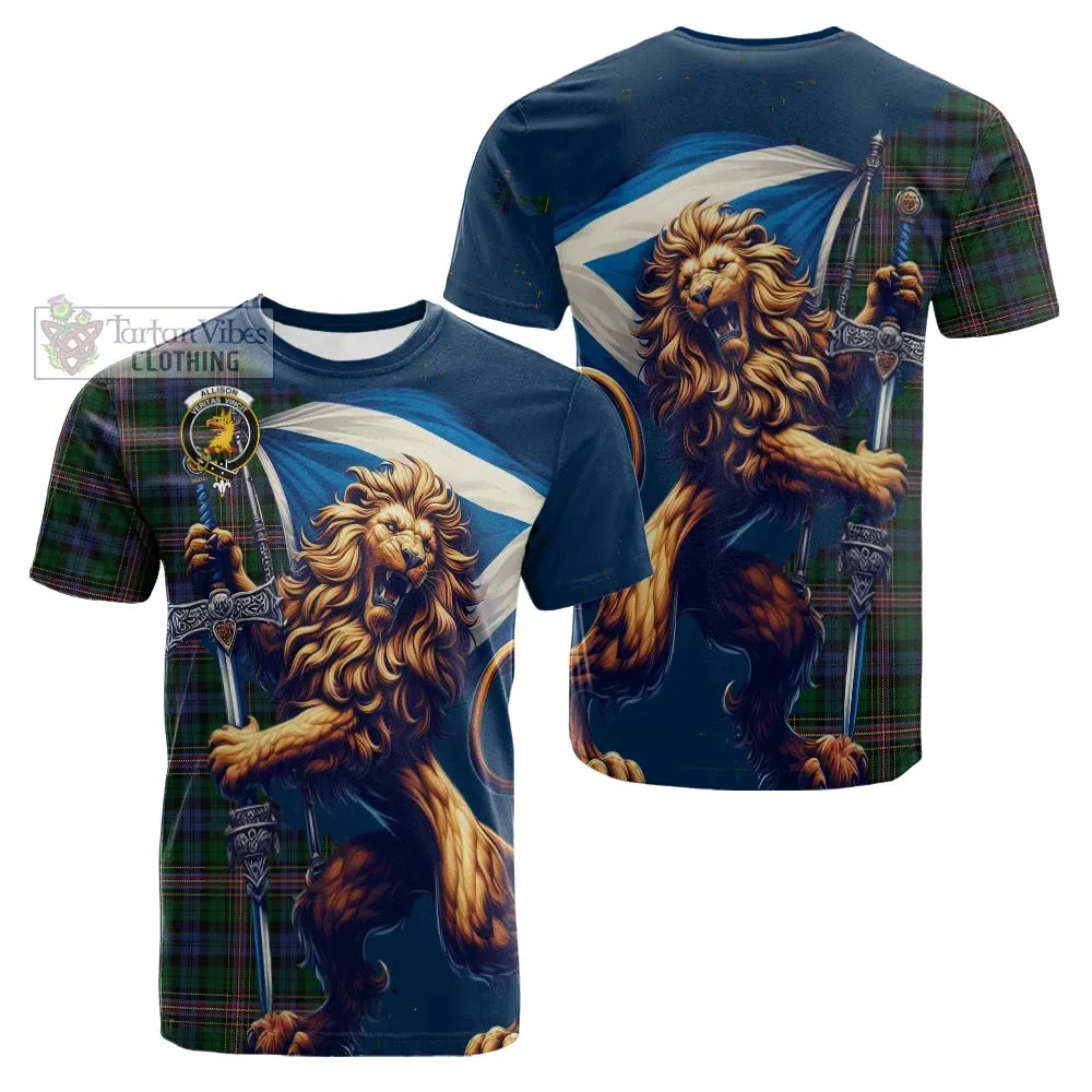 Allison Tartan Family Crest Cotton T-shirt with Scottish Majestic Lion