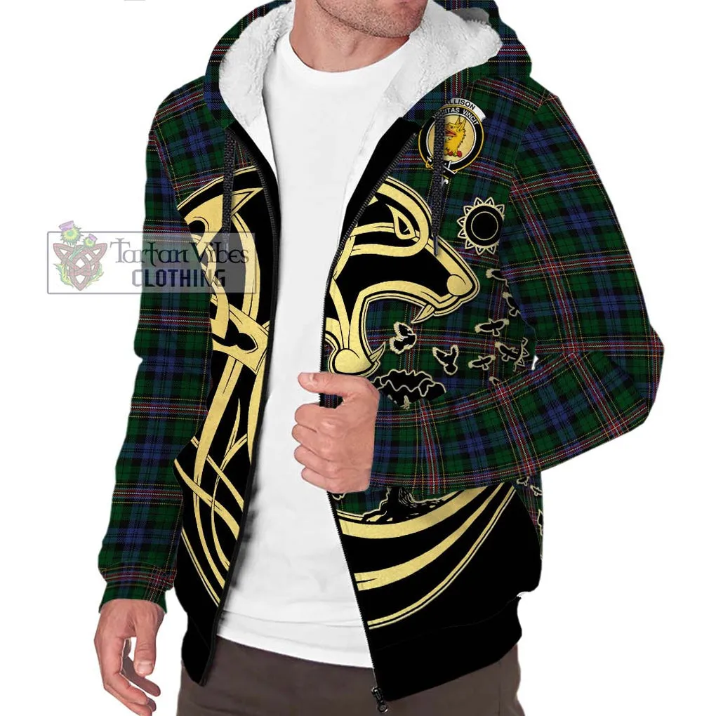 Allison Tartan Sherpa Hoodie with Family Crest Celtic Wolf Style