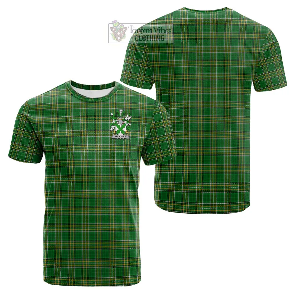 Ancketill Irish Clan Tartan Cotton T-shirt with Coat of Arms