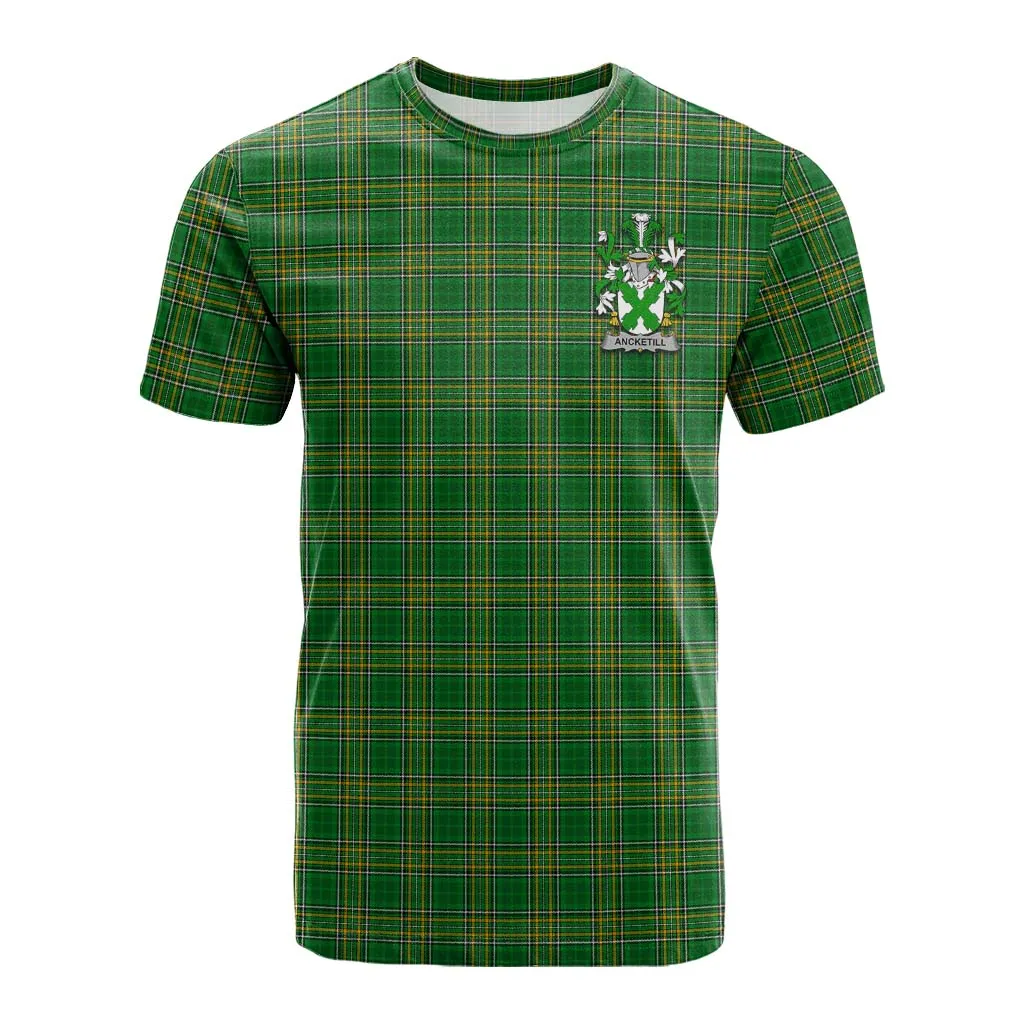 Ancketill Irish Clan Tartan Cotton T-shirt with Coat of Arms