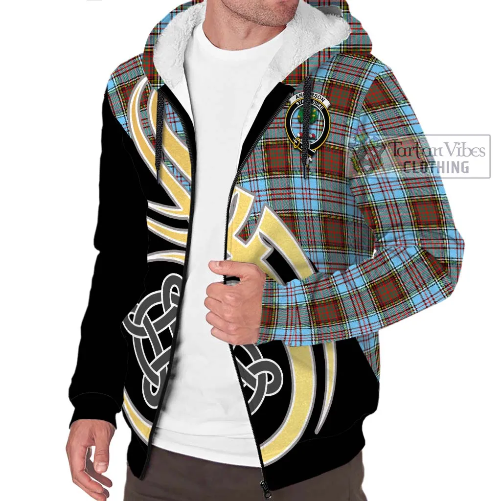 Anderson Ancient Tartan Sherpa Hoodie with Family Crest and Celtic Symbol Style