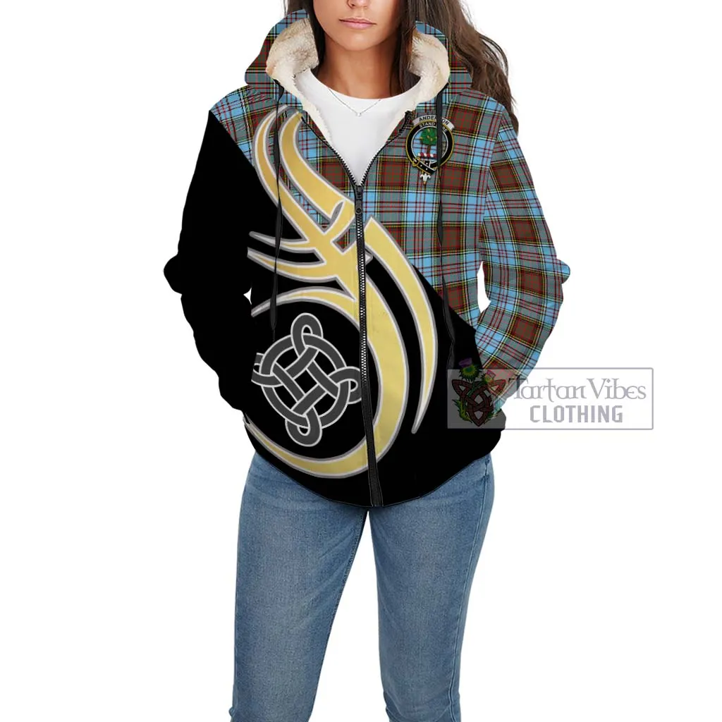 Anderson Ancient Tartan Sherpa Hoodie with Family Crest and Celtic Symbol Style