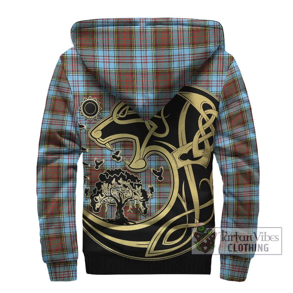 Anderson Ancient Tartan Sherpa Hoodie with Family Crest Celtic Wolf Style