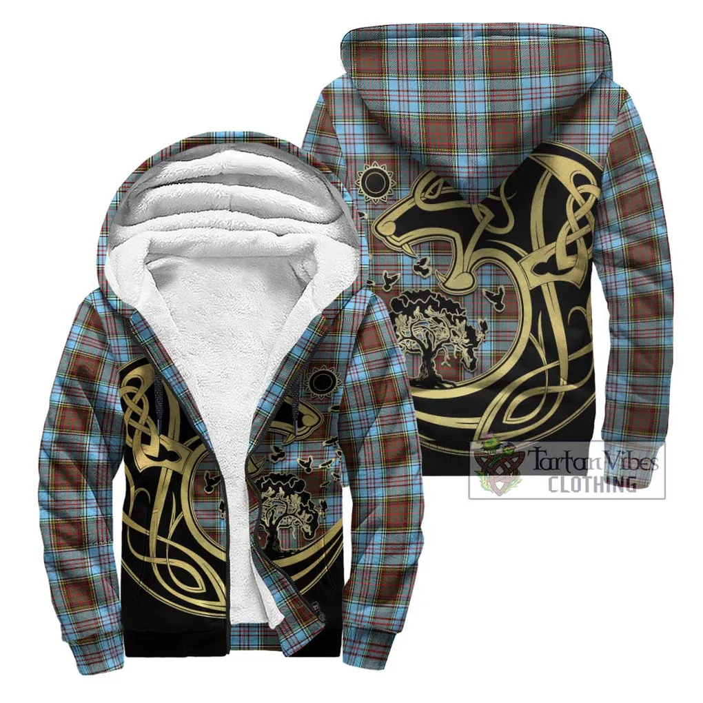 Anderson Ancient Tartan Sherpa Hoodie with Family Crest Celtic Wolf Style