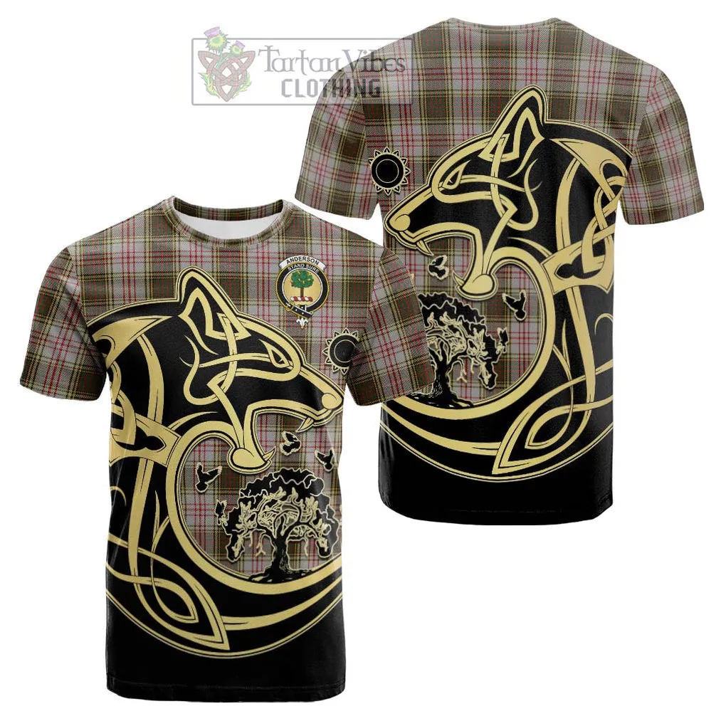 Anderson Dress Tartan Cotton T-shirt with Family Crest Celtic Wolf Style