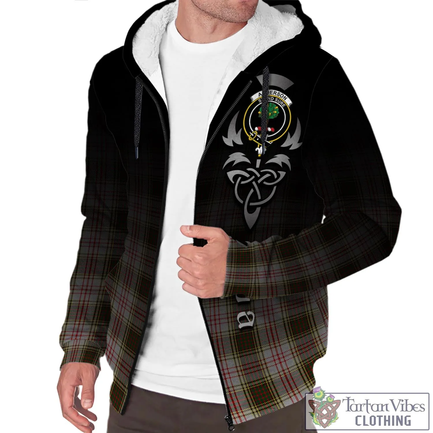 Anderson Dress Tartan Sherpa Hoodie Featuring Alba Gu Brath Family Crest Celtic Inspired