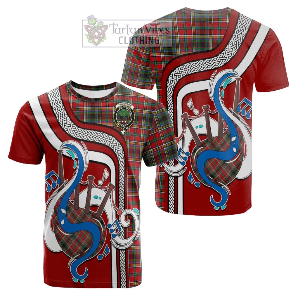 Anderson of Arbrake Tartan Cotton T-shirt with Epic Bagpipe Style