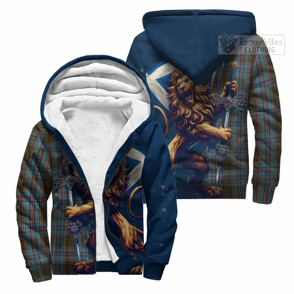 Anderson Tartan Family Crest Sherpa Hoodie with Scottish Majestic Lion