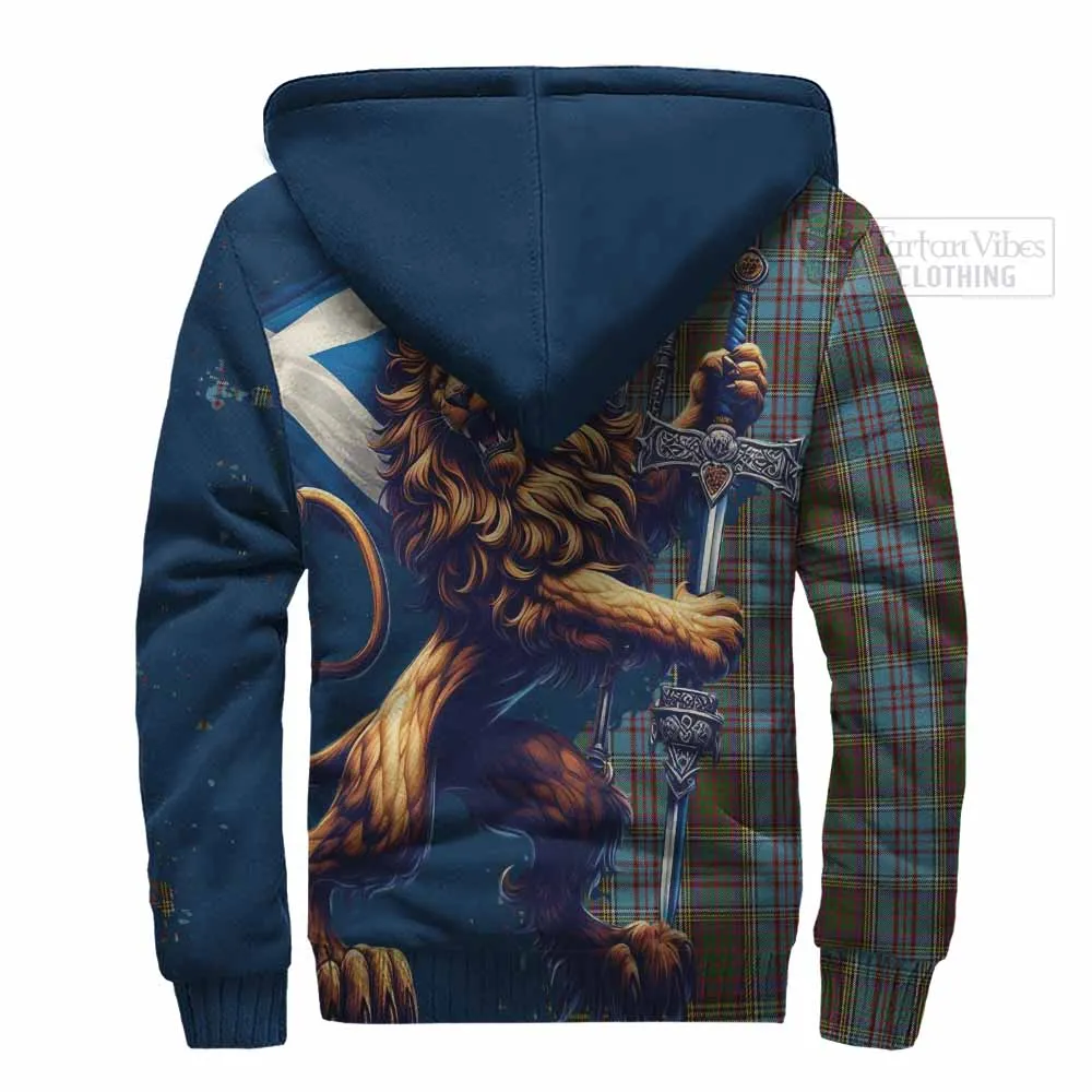 Anderson Tartan Family Crest Sherpa Hoodie with Scottish Majestic Lion