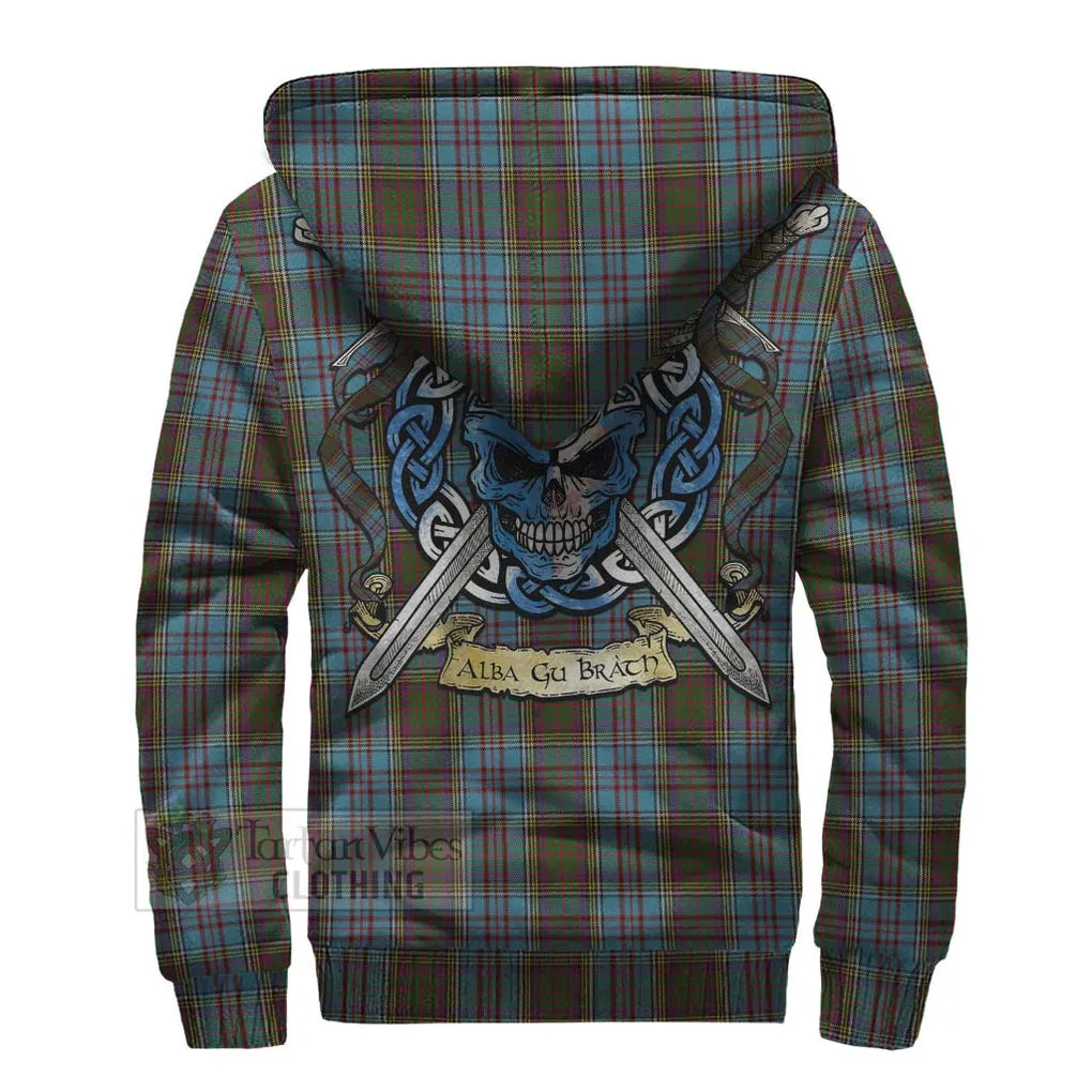 Anderson Tartan Sherpa Hoodie with Family Crest Celtic Skull Style