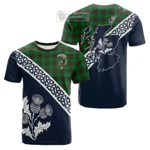 Anstruther Tartan Cotton T-shirt Featuring Thistle and Scotland Map