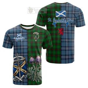 Anstruther Tartan Cotton T-shirt Happy St. Andrew's Day Half Tartan Style