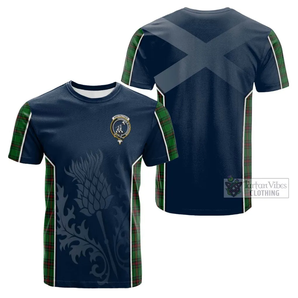 Anstruther Tartan Cotton T-shirt with Family Crest and Scottish Thistle Vibes Sport Style