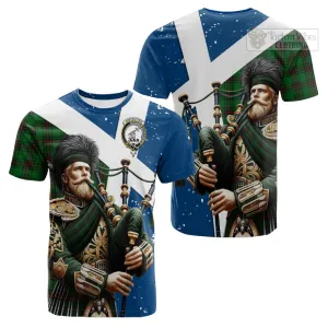 Anstruther Tartan Cotton T-shirt with Family Crest Scottish Bagpiper Vibes