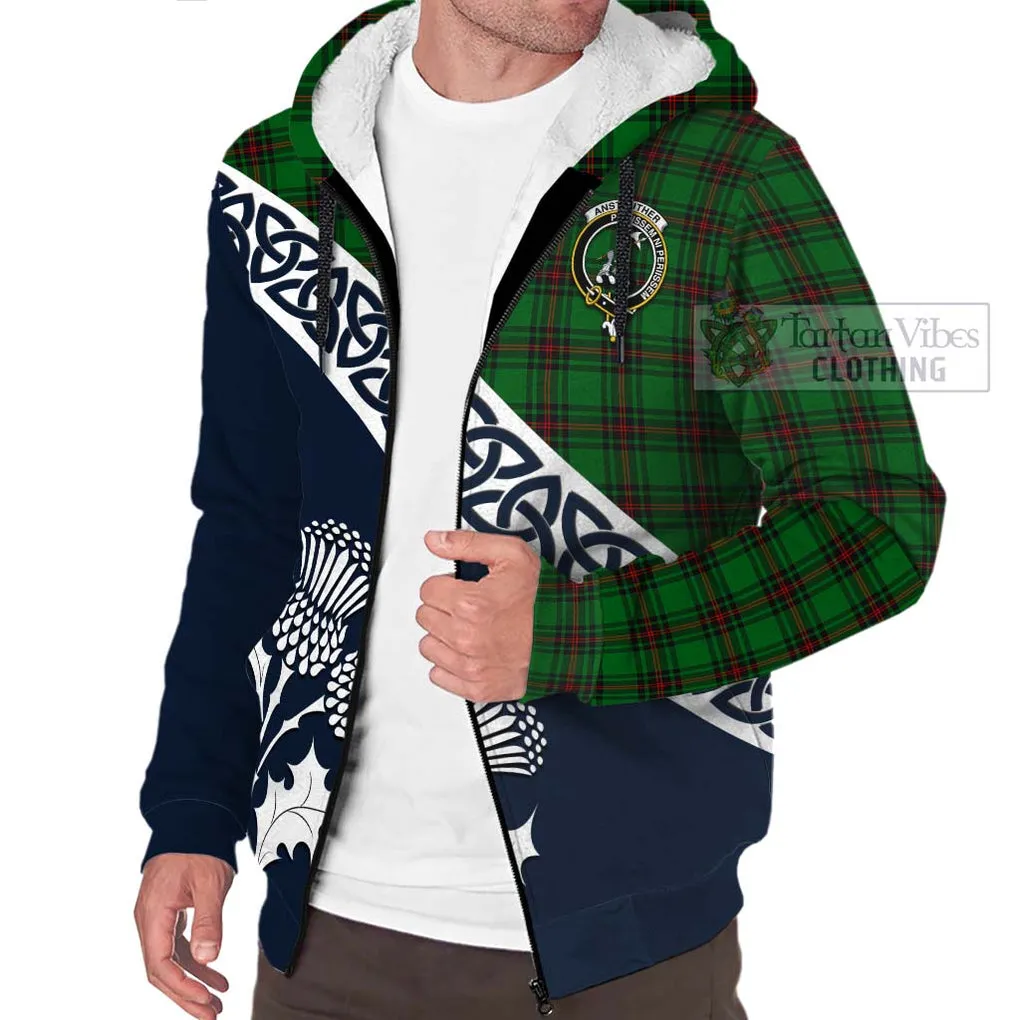 Anstruther Tartan Sherpa Hoodie Featuring Thistle and Scotland Map