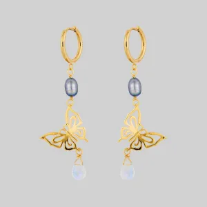 ANTHEIA. Iridescent Butterfly Droplet Hoop Earrings - Gold