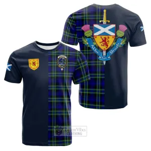 Arbuthnot Modern Tartan Cotton T-shirt Alba with Scottish Lion Royal Arm Half Style