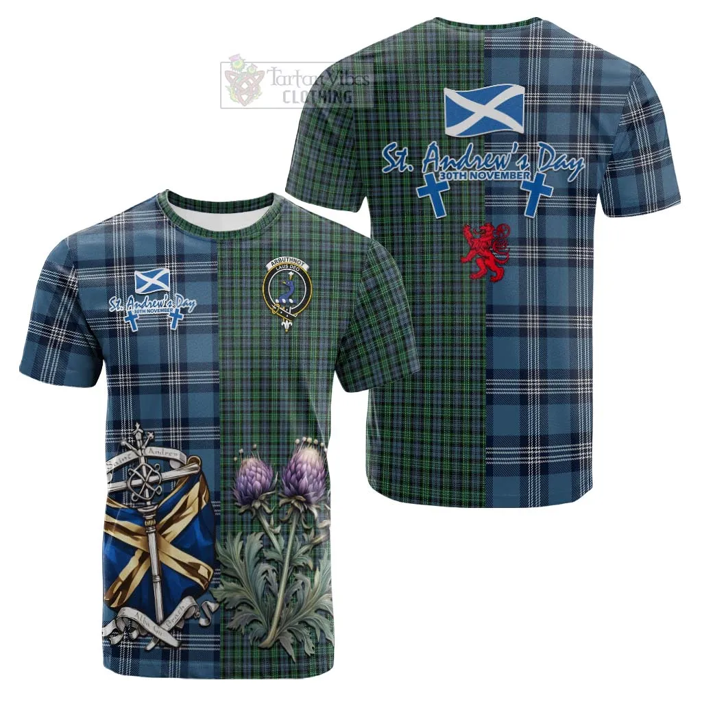 Arbuthnot Tartan Cotton T-shirt Happy St. Andrew's Day Half Tartan Style