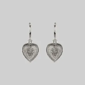 ARDOUR. Sacred Heart Hoop Earrings - Silver