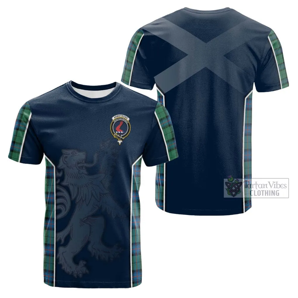 Armstrong Ancient Tartan Cotton T-shirt with Family Crest and Lion Rampant Vibes Sport Style