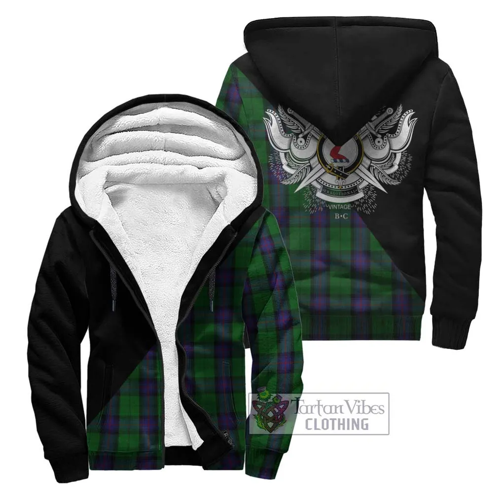 Armstrong Tartan Sherpa Hoodie with Family Crest and Military Logo Style