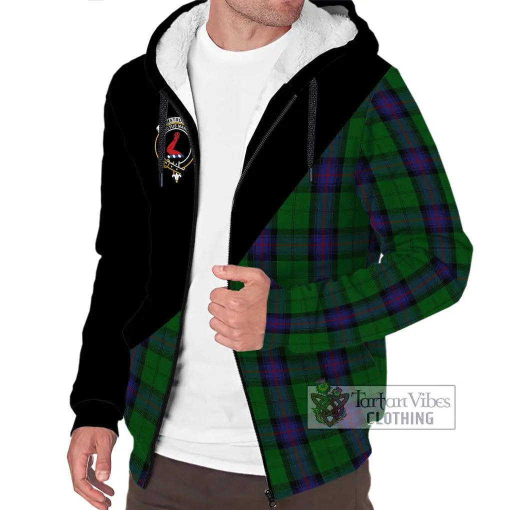 Armstrong Tartan Sherpa Hoodie with Family Crest and Military Logo Style