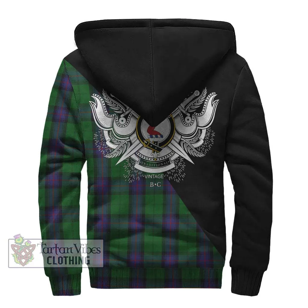 Armstrong Tartan Sherpa Hoodie with Family Crest and Military Logo Style