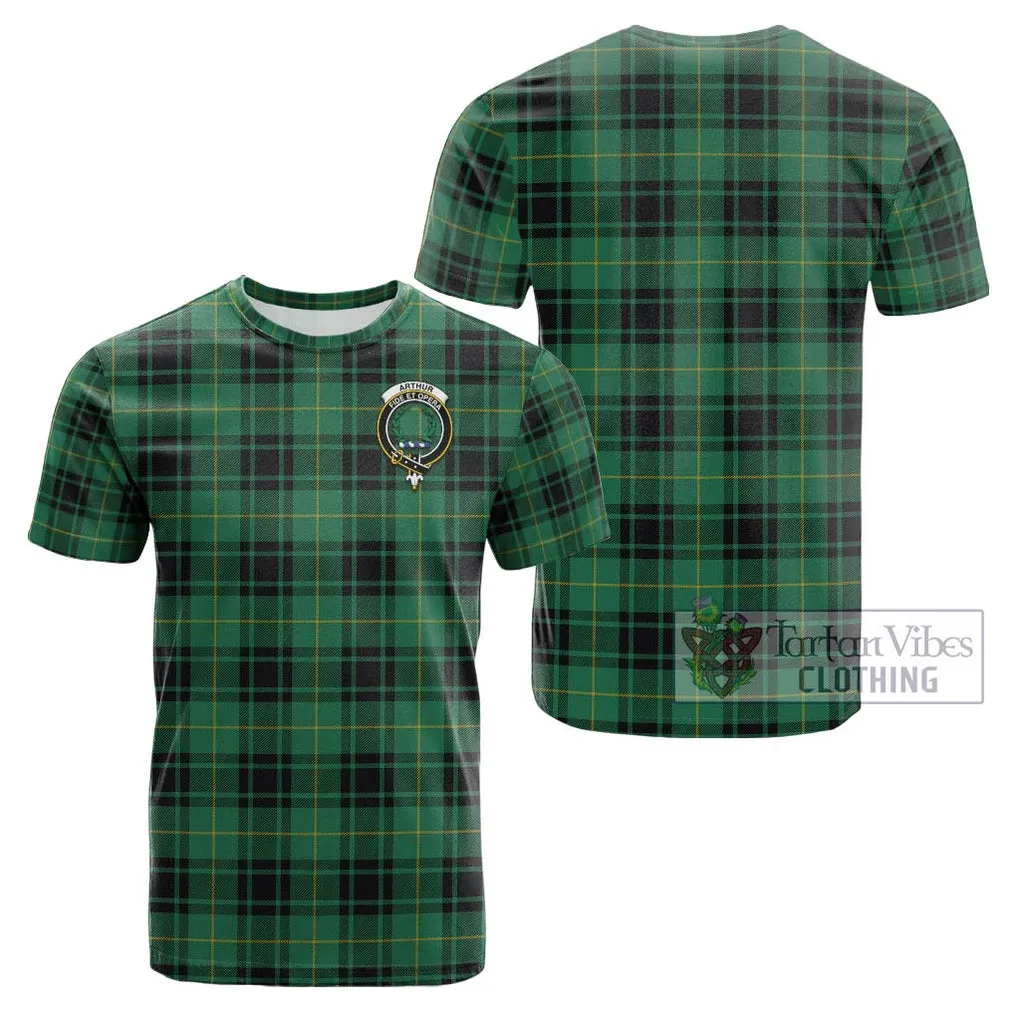 Arthur Ancient Tartan Cotton T-Shirt with Family Crest